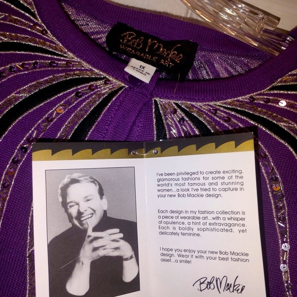 NWT Bob Mackie Beaded Sequin Glitz Cardigan Sweater Purple Size 1X - Picture 5 of 6